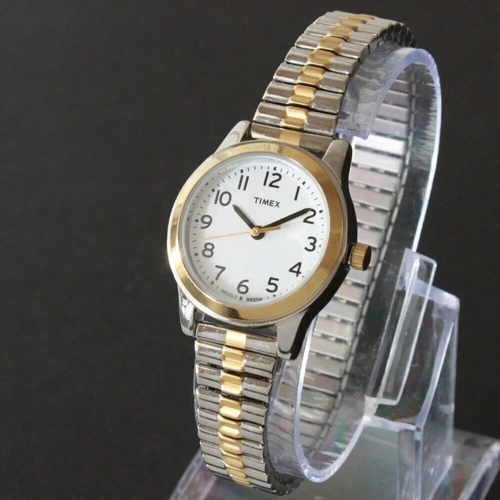 Essex Ave Ladies Indiglo Quartz Watch By Timex Two Tone Expansion Bracelet 25mm